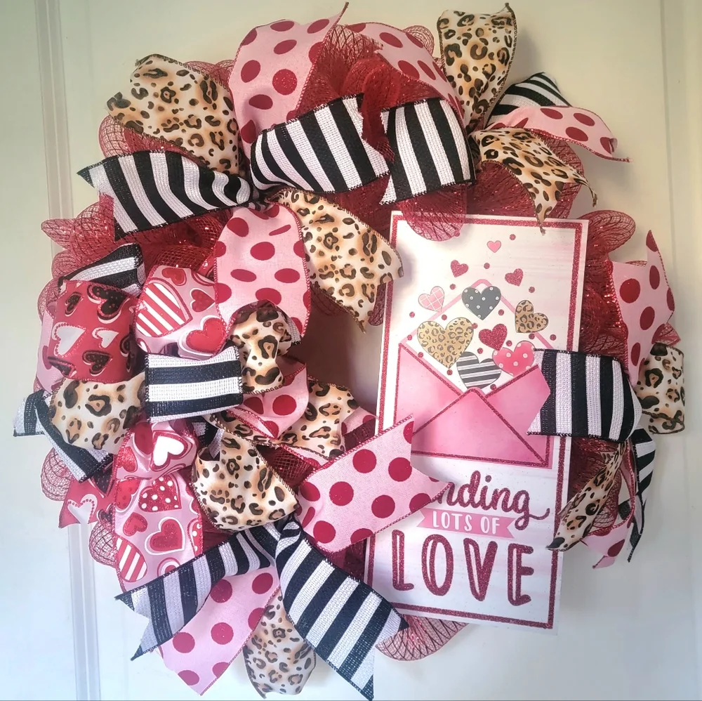 Love Wreath Sending Lots of Love Deco Mesh Bows Anniversary Birthday Quinceañera